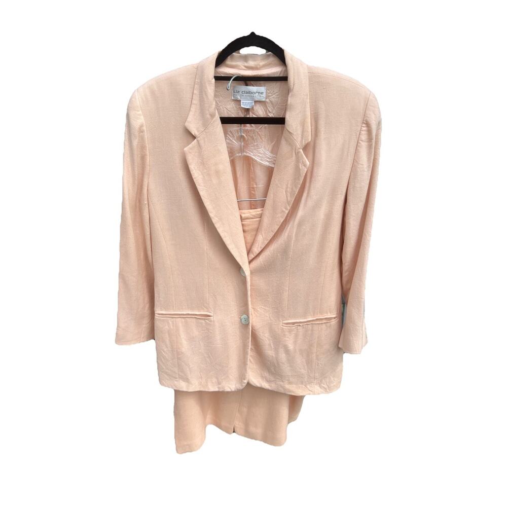 LIZ CLAIBORNE Skirt Suit Set Womens Size 14 Petite 14P Light PEACH